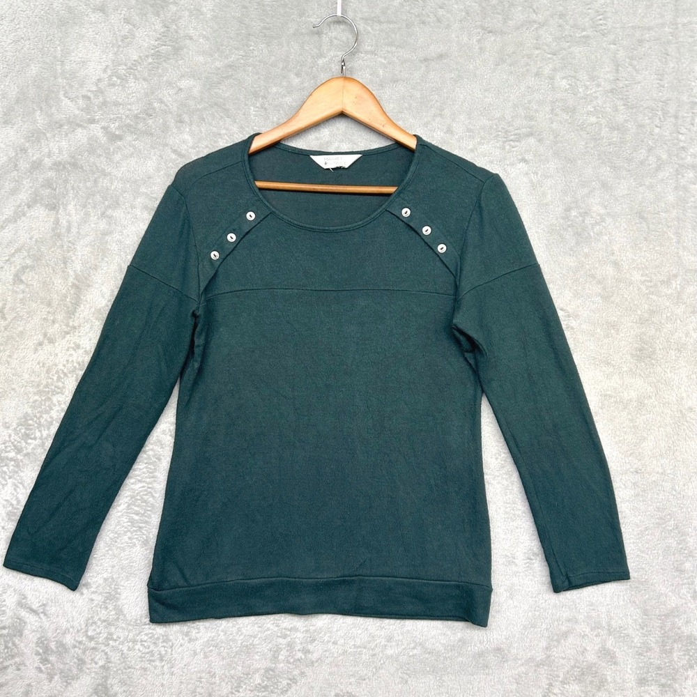 Market & Spruce Lightweight Knit Sweater Top Green Button Accent Preppy Small